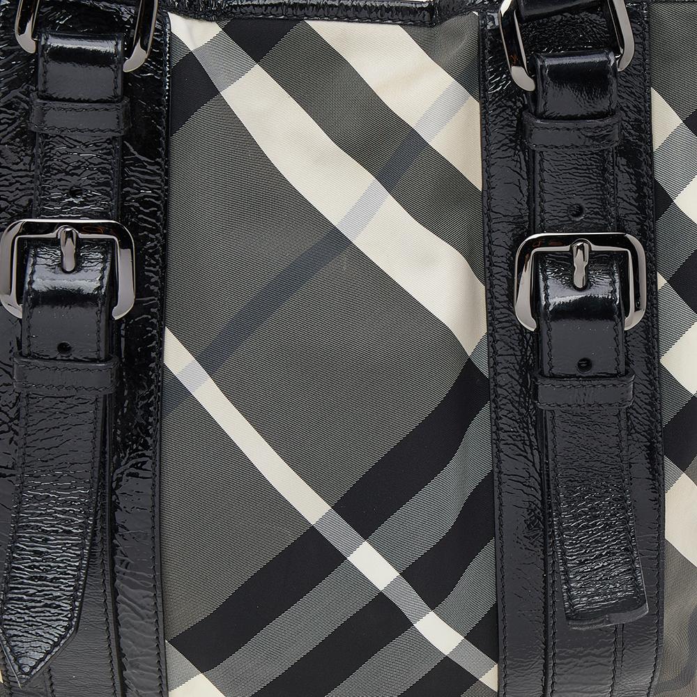 Burberry Black Beat Check Nylon And Patent Leather Victoria Tote 4