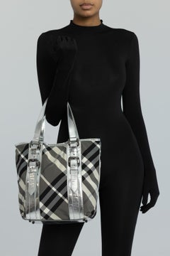Burberry Black Beat Check Nylon Victoria Tote