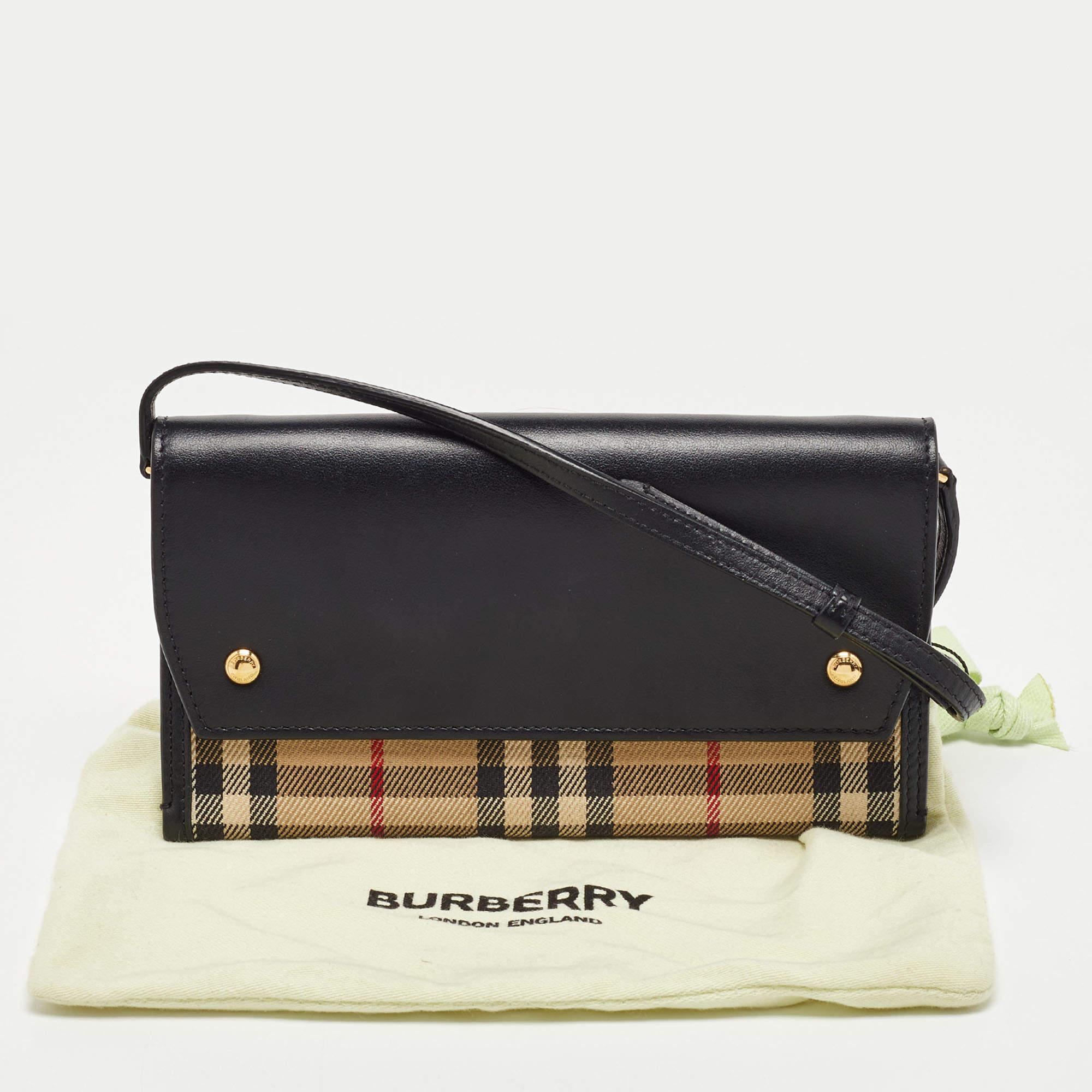 Burberry Black/Beige 1983 Knight Check Canvas and Leather Crossbody Bag 9