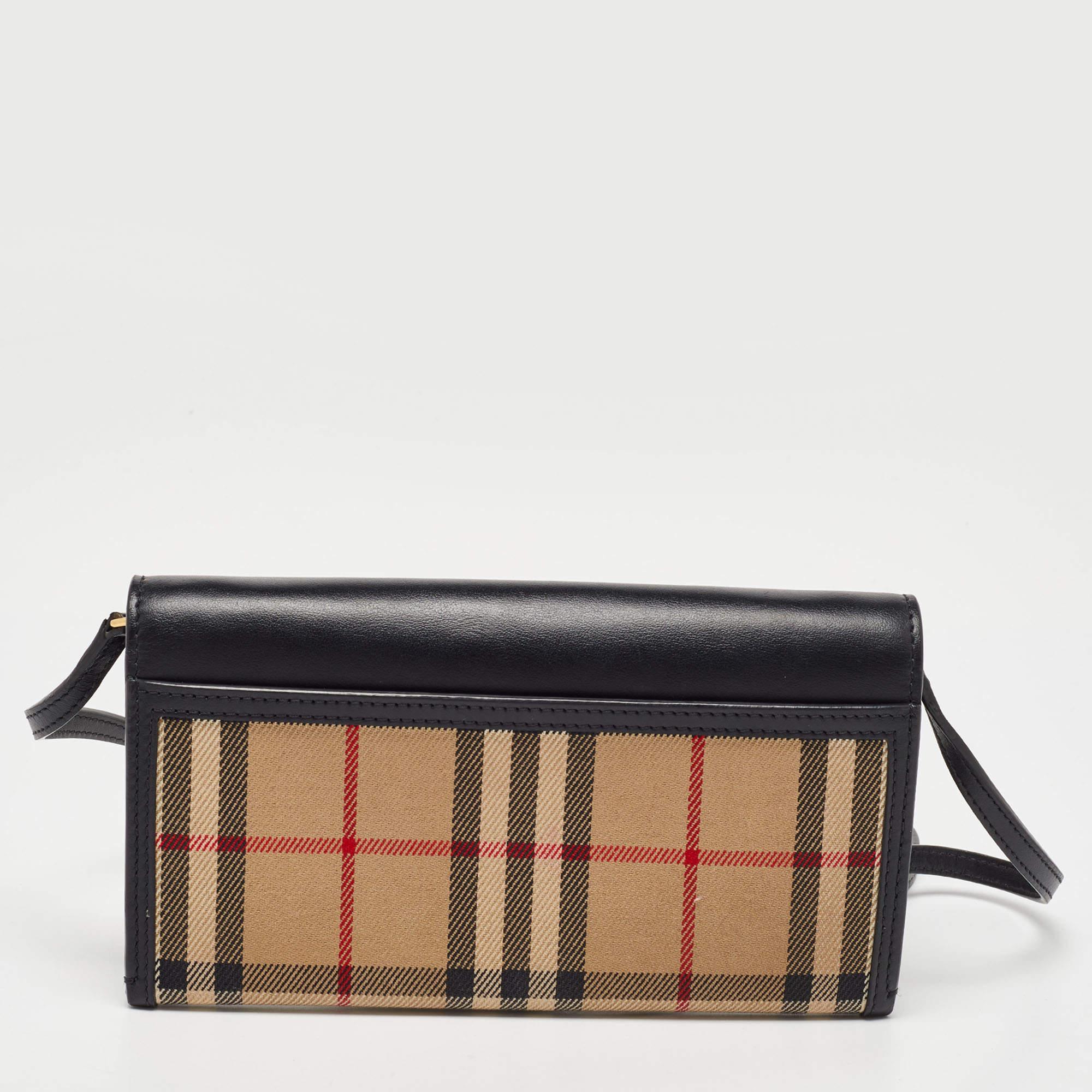 Burberry Black/Beige 1983 Knight Check Canvas and Leather Crossbody Bag 3