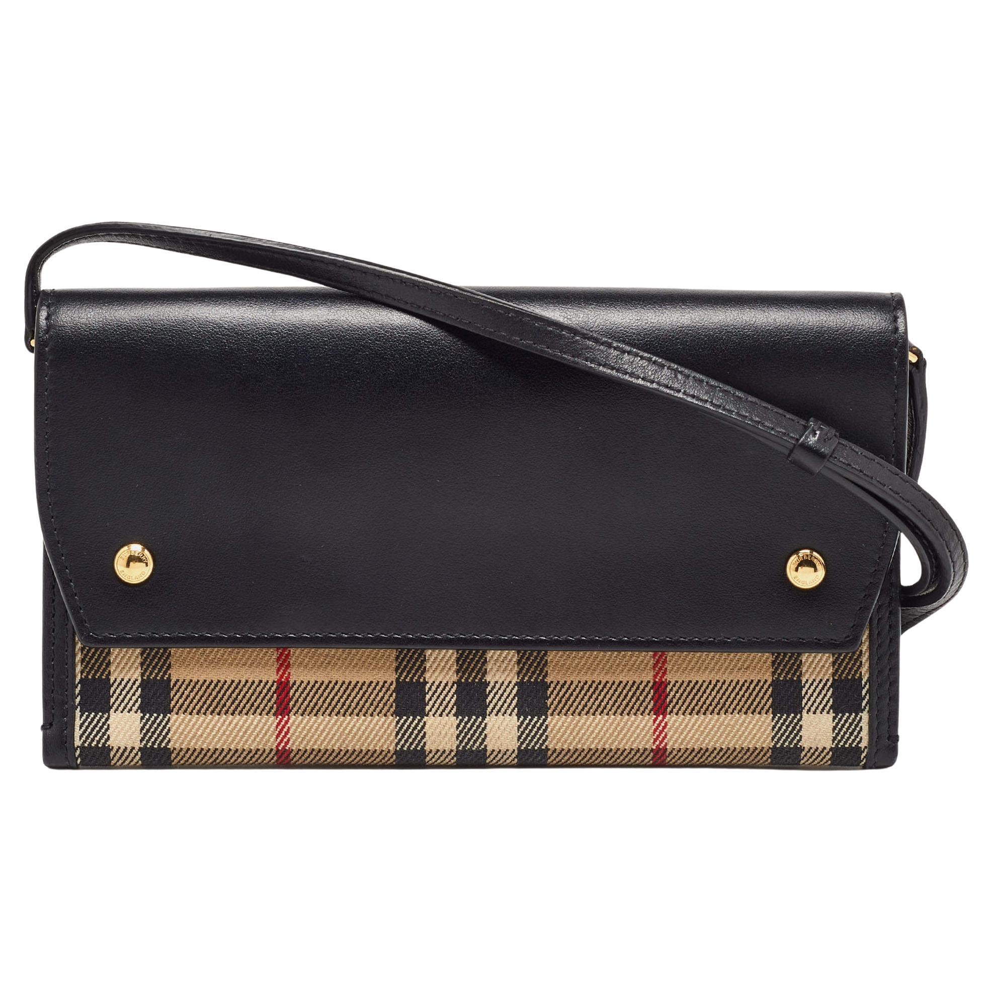 Burberry Black/Beige 1983 Knight Check Canvas and Leather Crossbody Bag