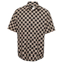 Burberry Black & Beige Checkerboard Printed Cotton Short Sleeve Shirt M
