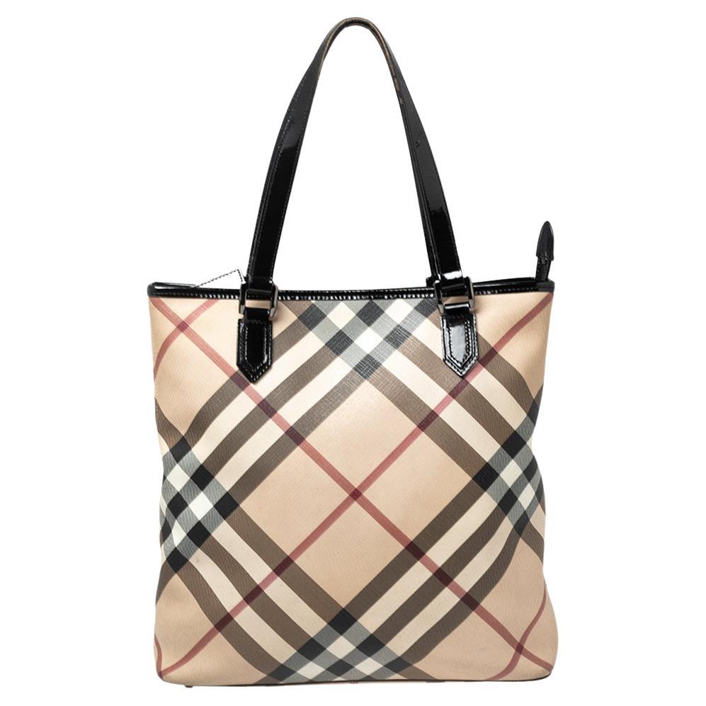 Burberry Beige Haymarket Check Coated Canvas and Leather Small ...