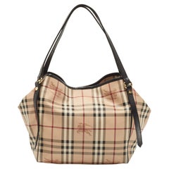Burberry Black/Beige Haymarket Check PVC and Leather Canterbury Tote