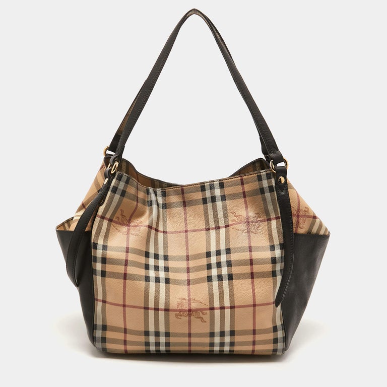 Burberry Black/Beige Haymarket Check PVC and Leather Small Canterbury