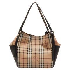 Burberry Black/Beige Haymarket Check PVC and Leather Small Canterbury Tote