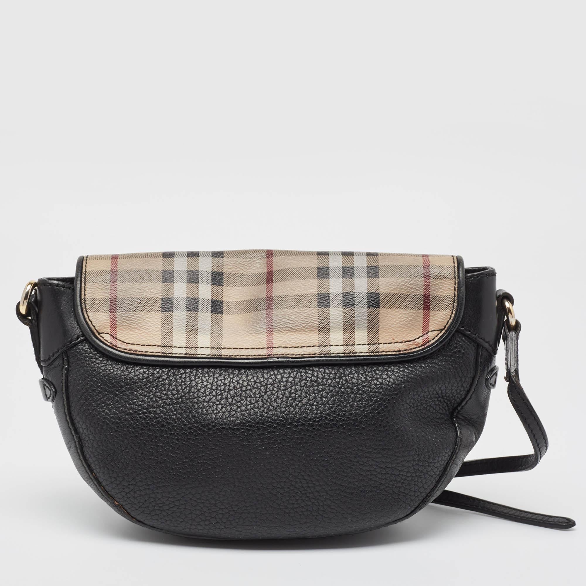 Women's Burberry Black/Beige Haymarket Coated Canvas and Leather Maydown Crossbody Bag