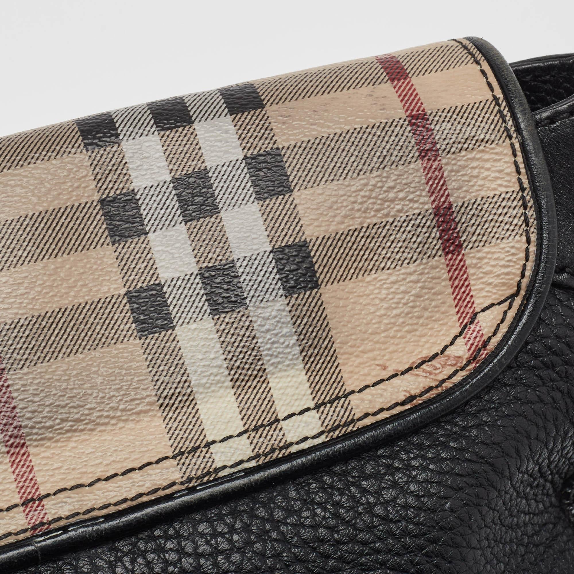 Burberry Black/Beige Haymarket Coated Canvas and Leather Maydown Crossbody Bag 4