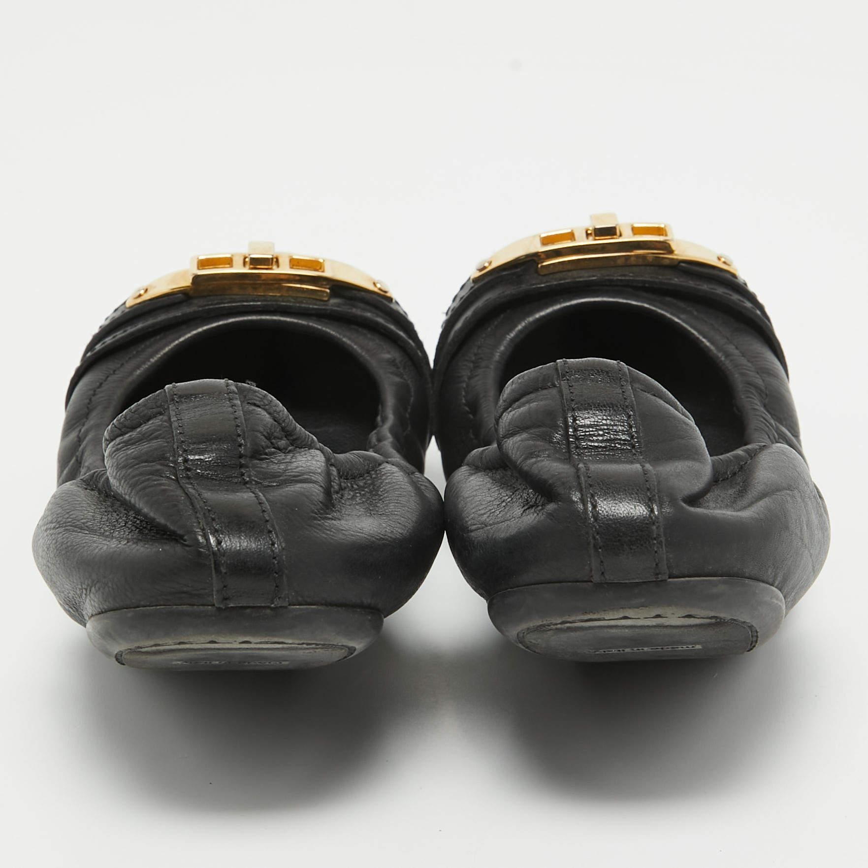 Bailarinas Burberry Negro /Beige House Check Lona y Piel Talla 35 en venta 1