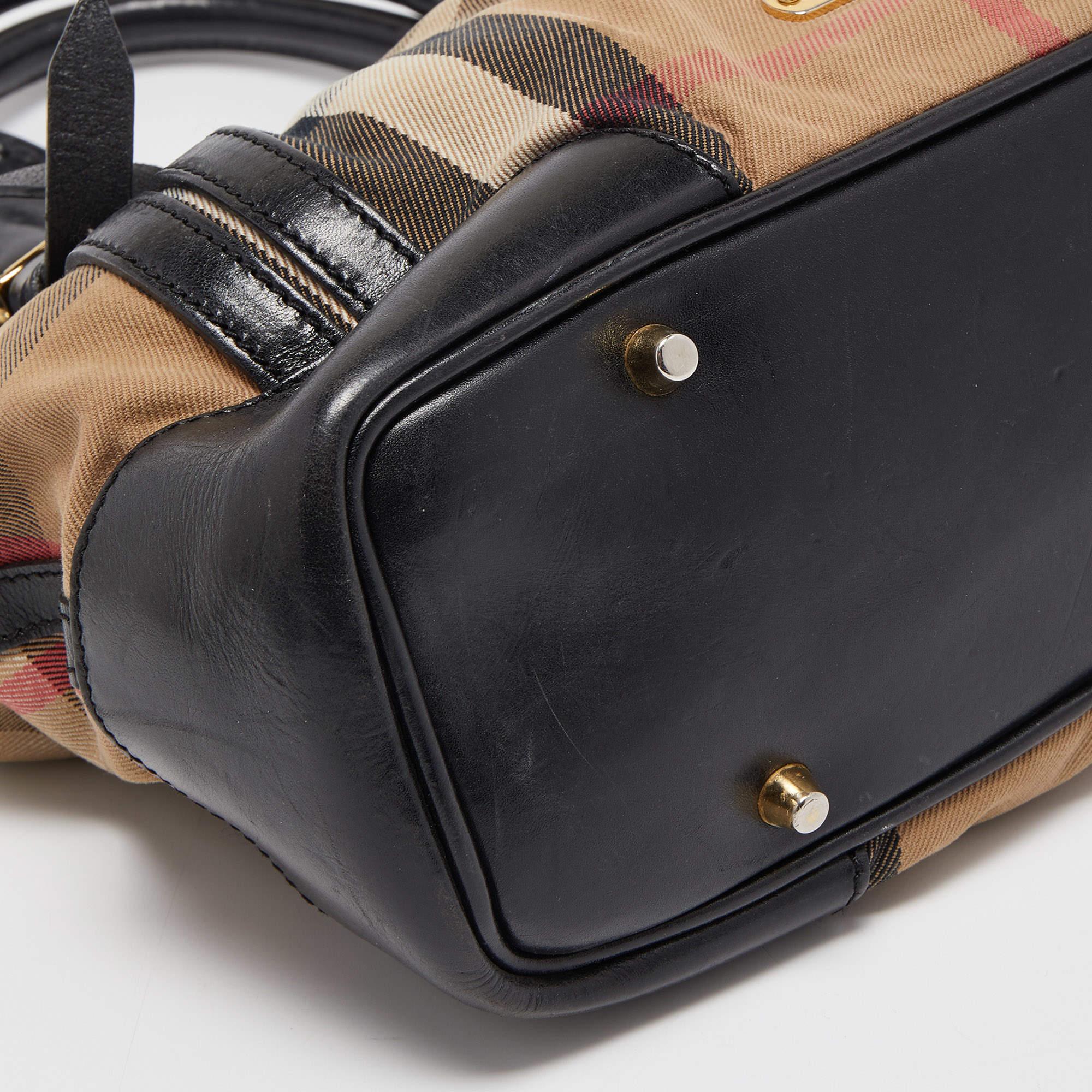 Burberry Black/Beige House Check Canvas and Leather Bridle Tote 8