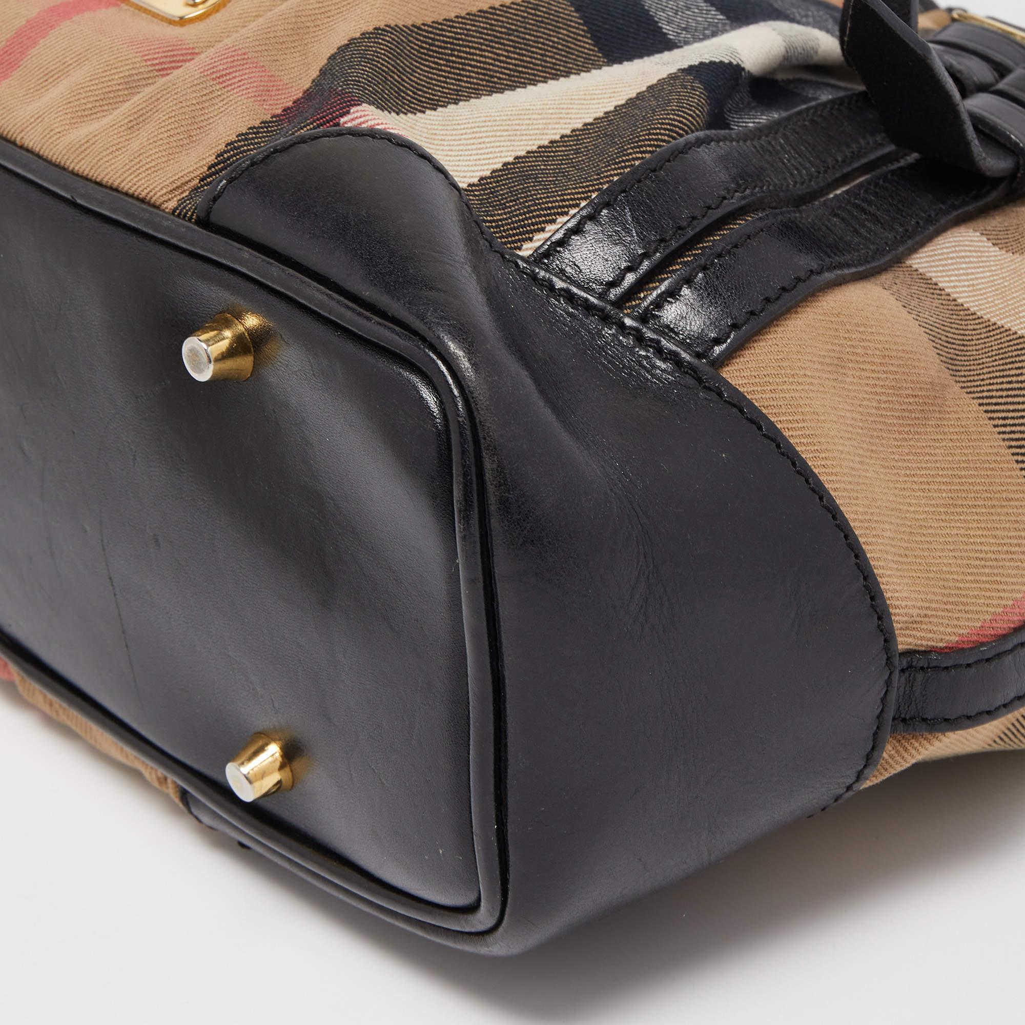Burberry Black/Beige House Check Canvas and Leather Bridle Tote 9