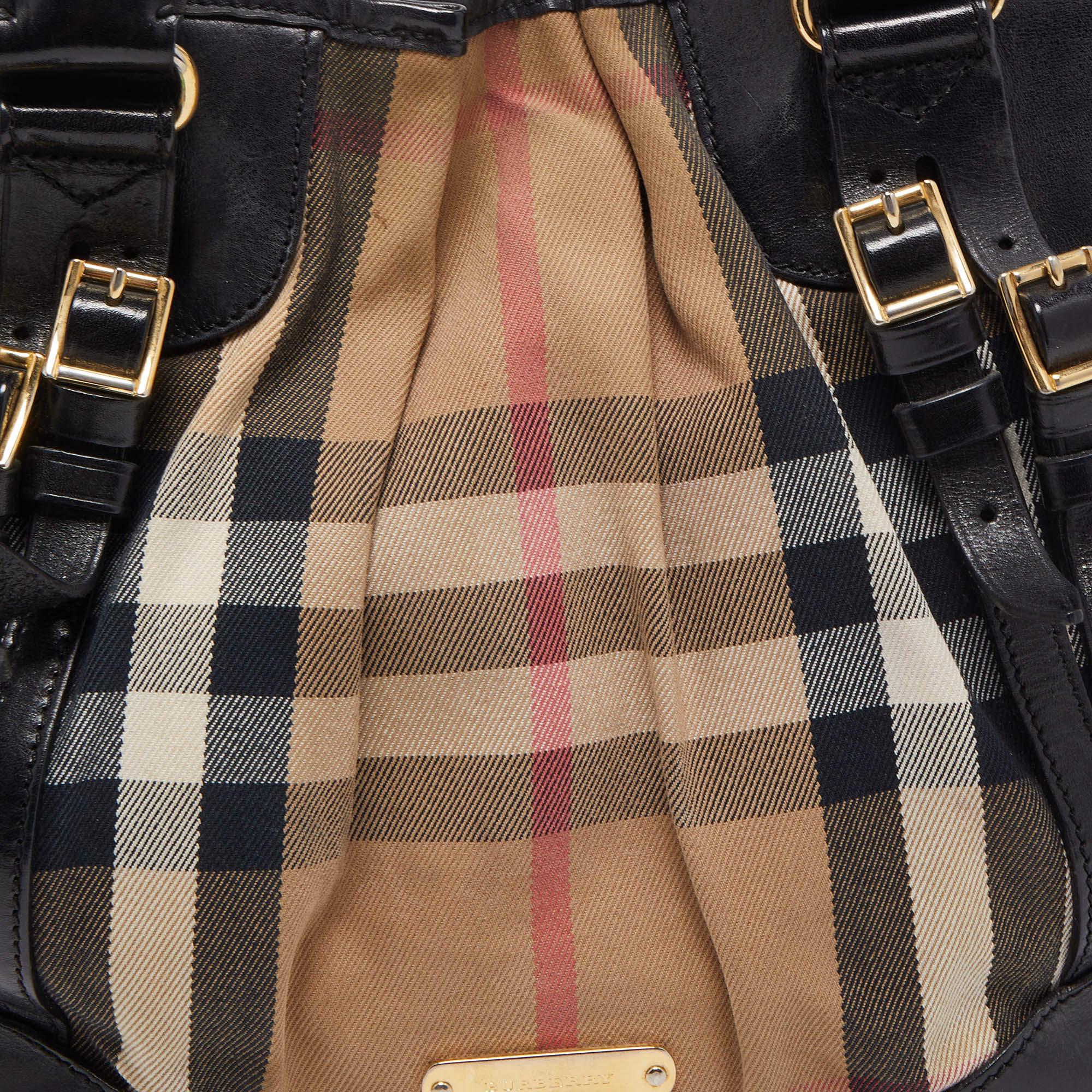 Burberry Black/Beige House Check Canvas and Leather Bridle Tote 10