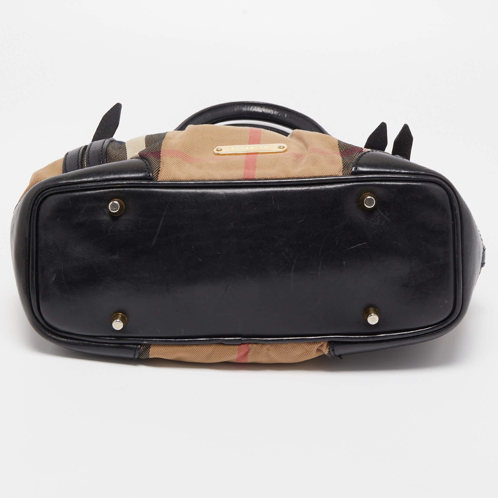 Burberry Black/Beige House Check Canvas and Leather Bridle Tote 1