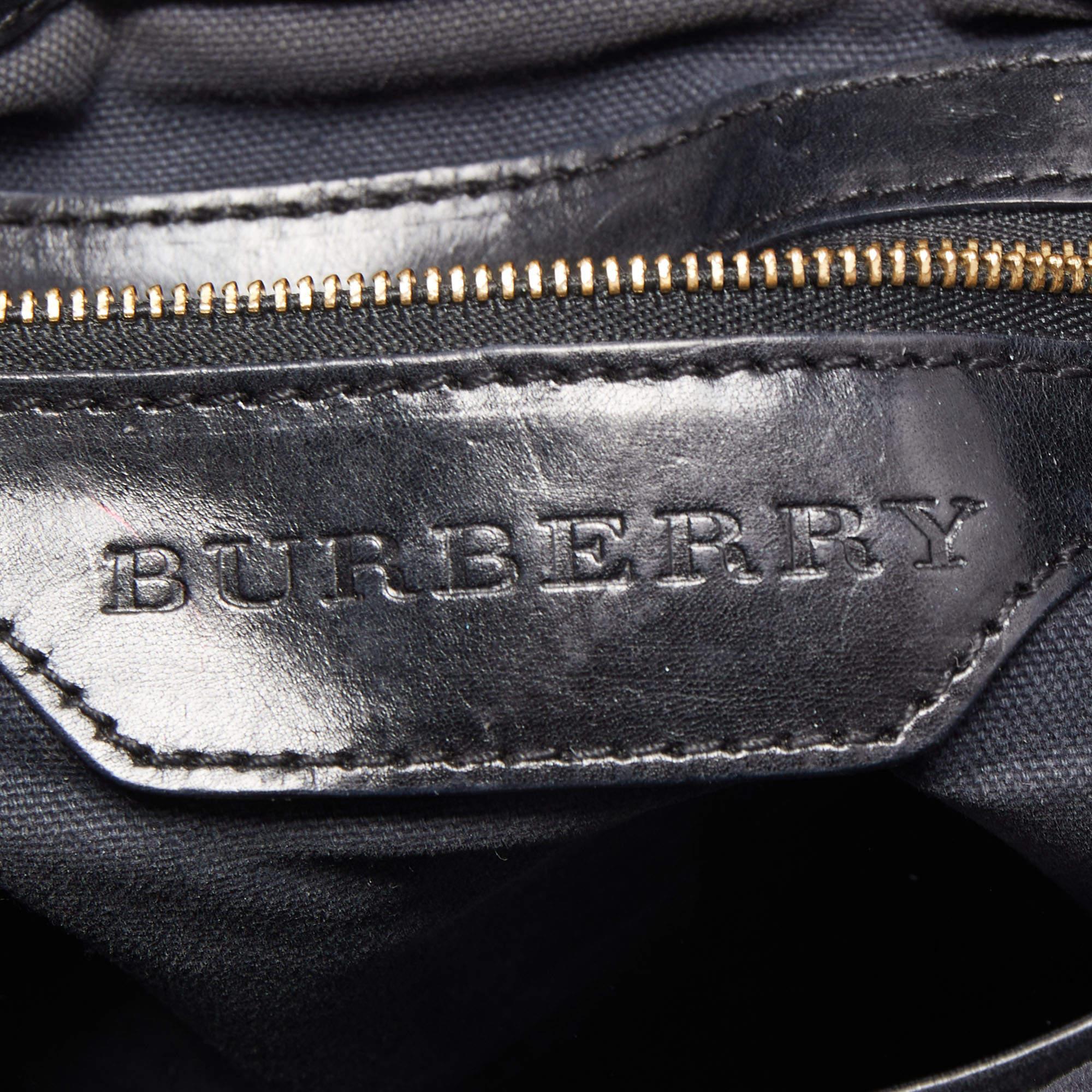 Burberry Black/Beige House Check Canvas and Leather Bridle Tote 4