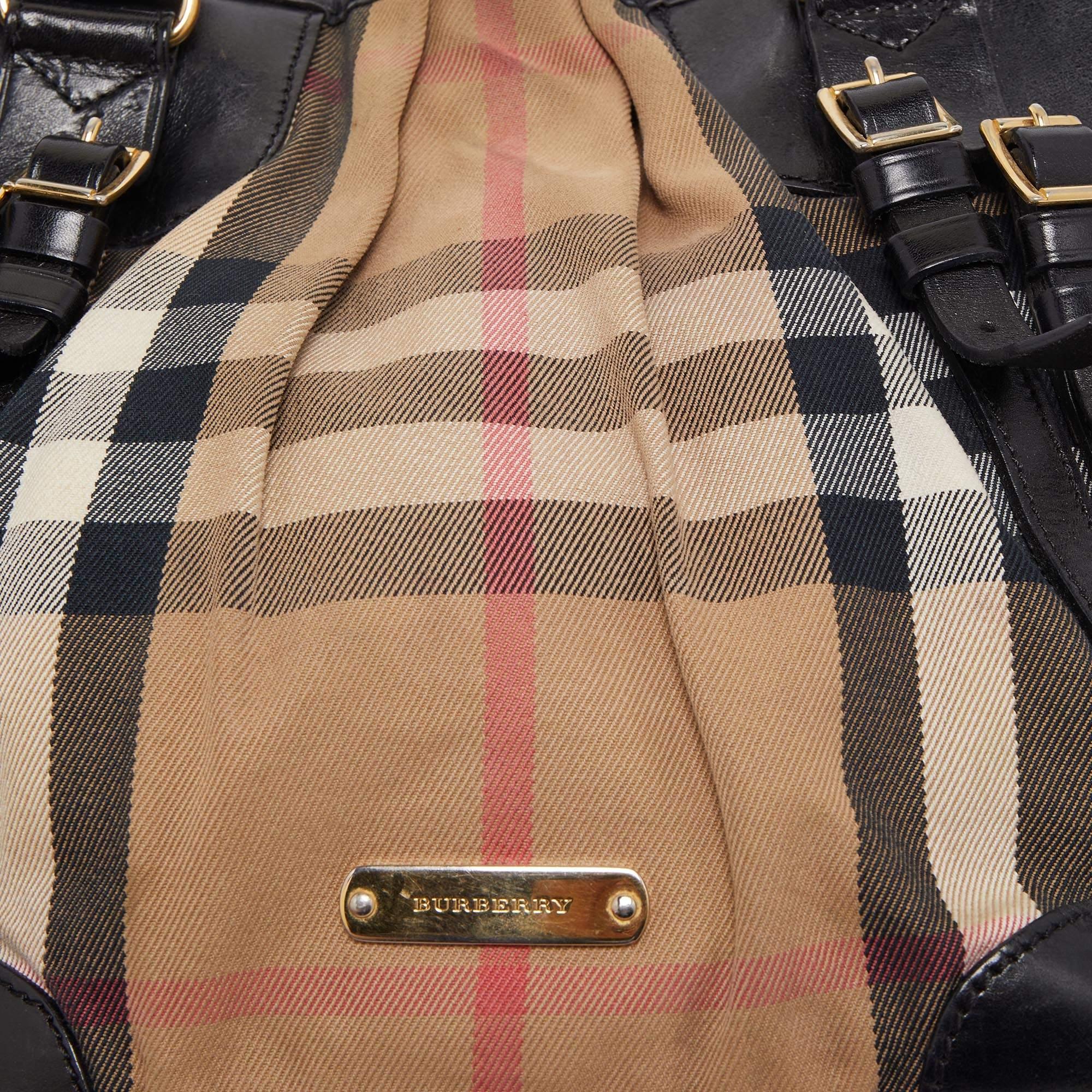 Burberry Black/Beige House Check Canvas and Leather Bridle Tote 5