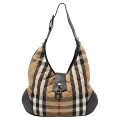 Burberry Black/Beige House Check Canvas and Leather Brook Hobo