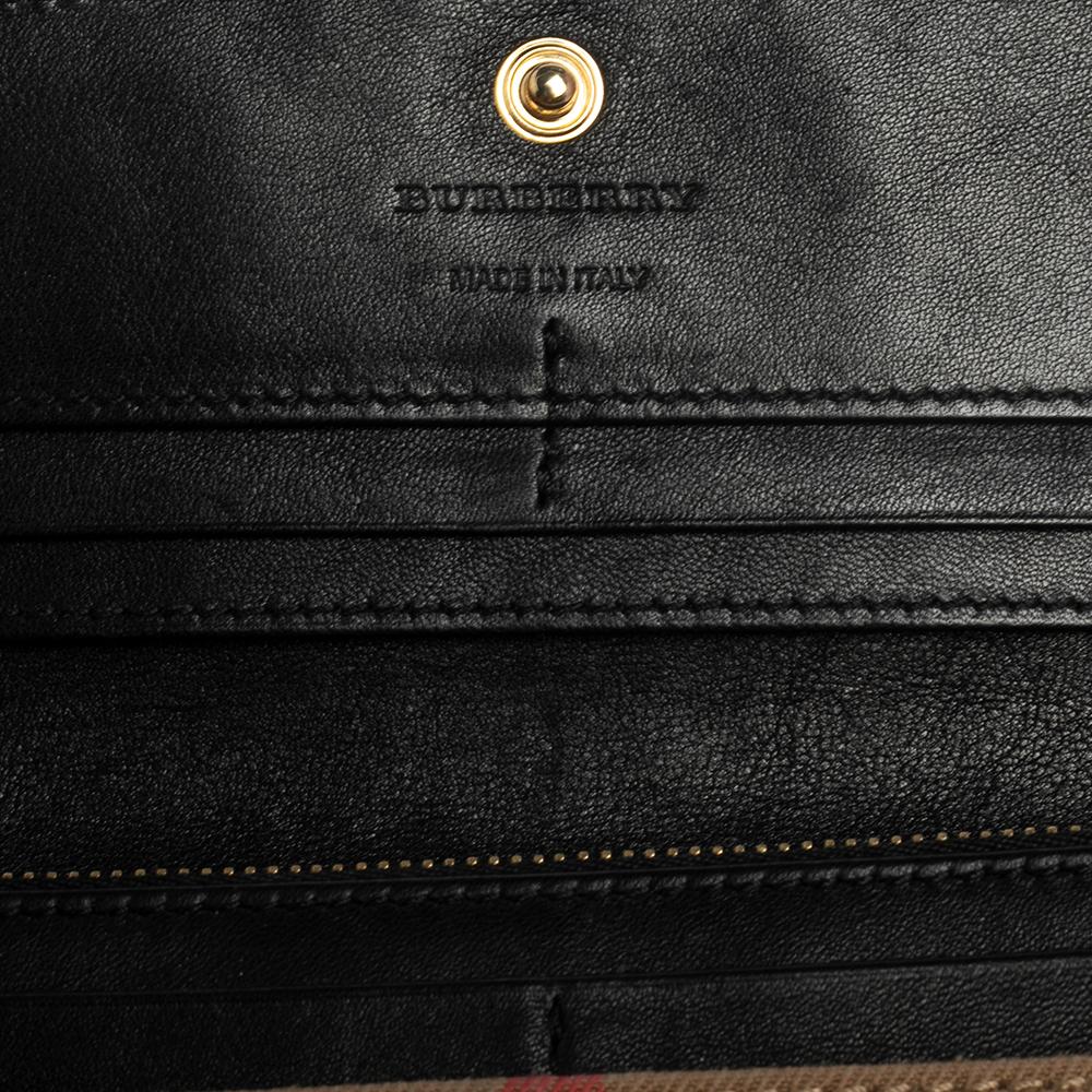 Burberry Black/Beige House Check Canvas and Leather Flap Continental Wallet 3