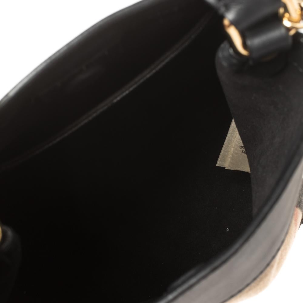 Women's Burberry Black/Beige House Check Canvas and Leather Mini Bucket Chain Bag