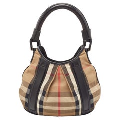 Burberry Black/Beige House Check Canvas and Leather Phoebe Hobo