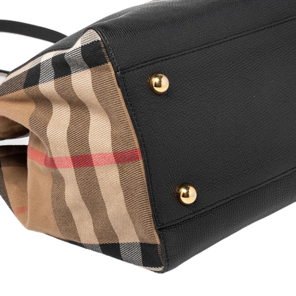 Burberry Black/Beige House Check Canvas and Leather Small Canterbury Tote In Good Condition In Dubai, Al Qouz 2