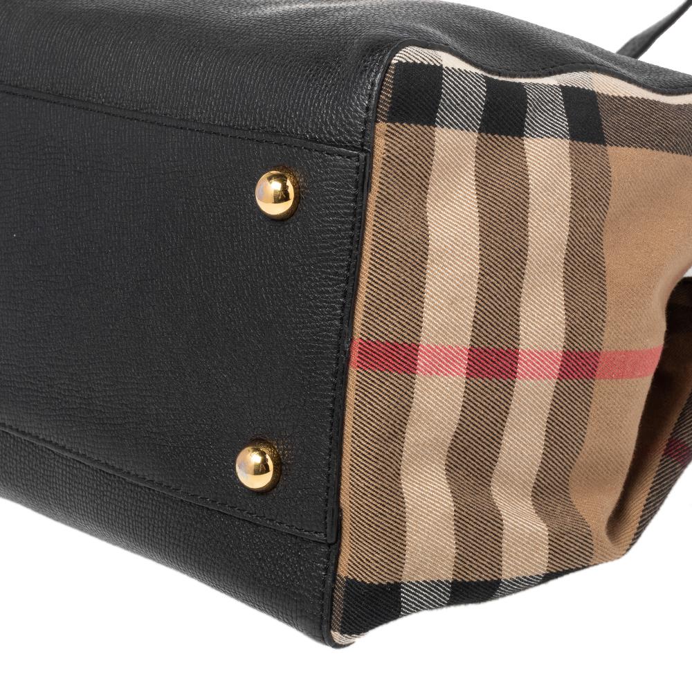 Women's Burberry Black/Beige House Check Canvas and Leather Small Canterbury Tote