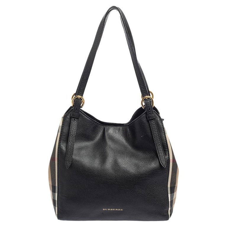 Burberry Black/Beige House Check Canvas and Leather Small Canterbury Tote  For Sale at 1stDibs