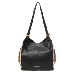Kleine Canterbury-Tasche aus Segeltuch und Leder, schwarz/beige, House Check
