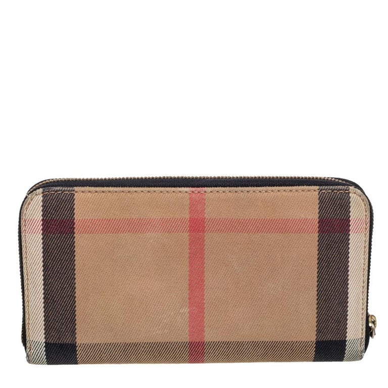 Burberry Black/Beige House Check Canvas and Leather Zip Around Wallet at  1stDibs