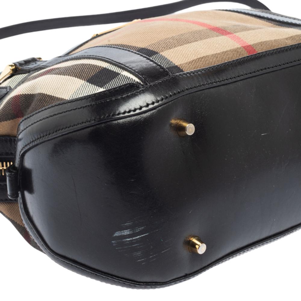 Burberry Black/Beige House Check Fabric and Leather Orchard Bowling Bag 3