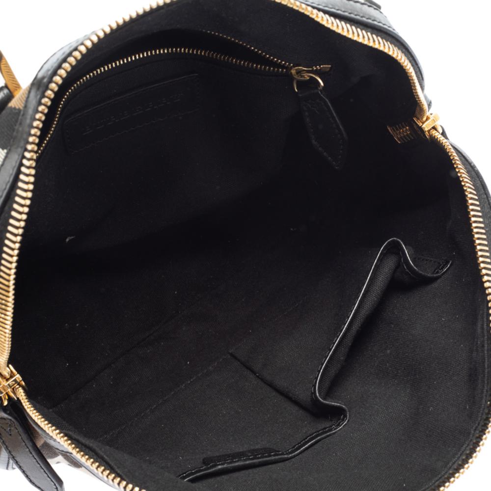 Burberry Black/Beige House Check Fabric and Leather Orchard Bowling Bag In Good Condition In Dubai, Al Qouz 2