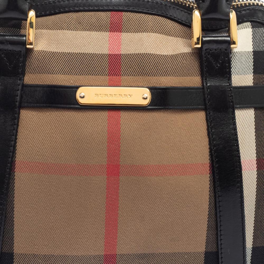 Men's Burberry Black/Beige House Check Fabric and Leather Orchard Bowling Bag