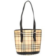 Burberry Black/Beige House Check PVC and Leather Buckle Tote