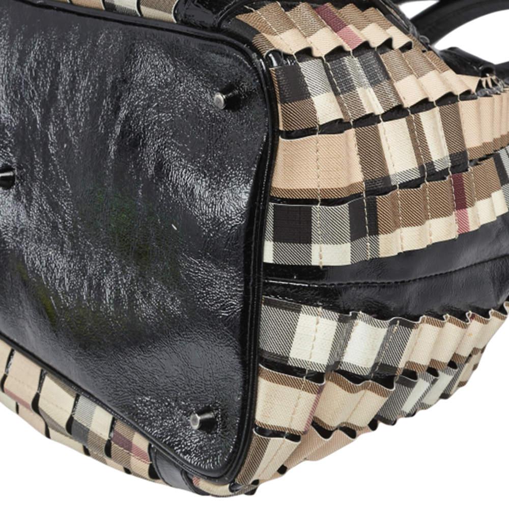 Burberry Black/Beige House Check PVC and Patent Leather Lowry Ruffled Tote 6