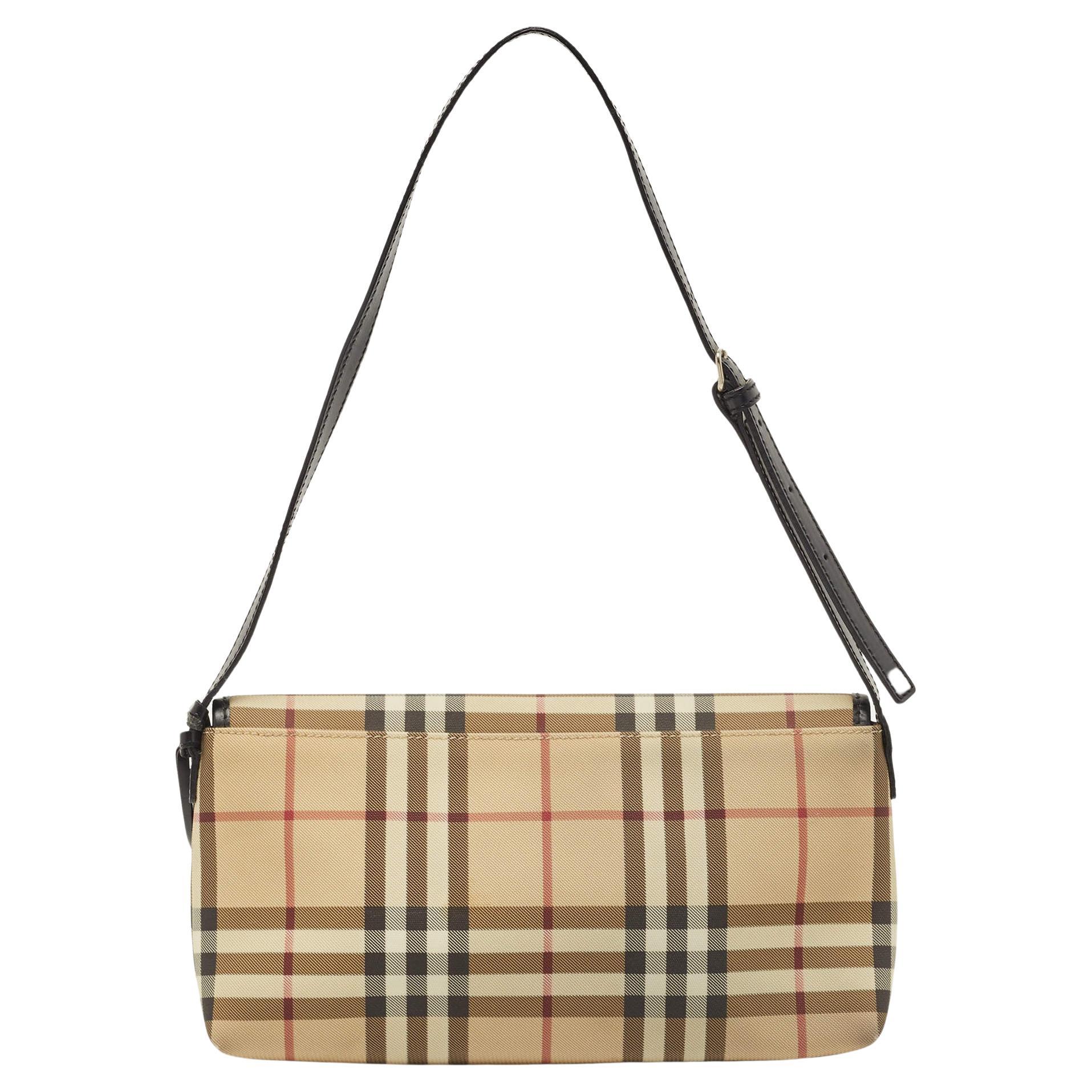 Burberry Black/Beige House Check PVC Flap Shoulder Bag