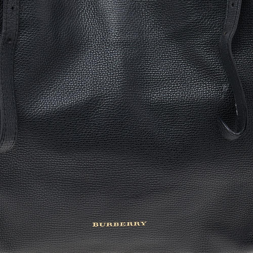 Burberry Black/Beige Leather And House Check Canvas Small Canterbury Tote 2