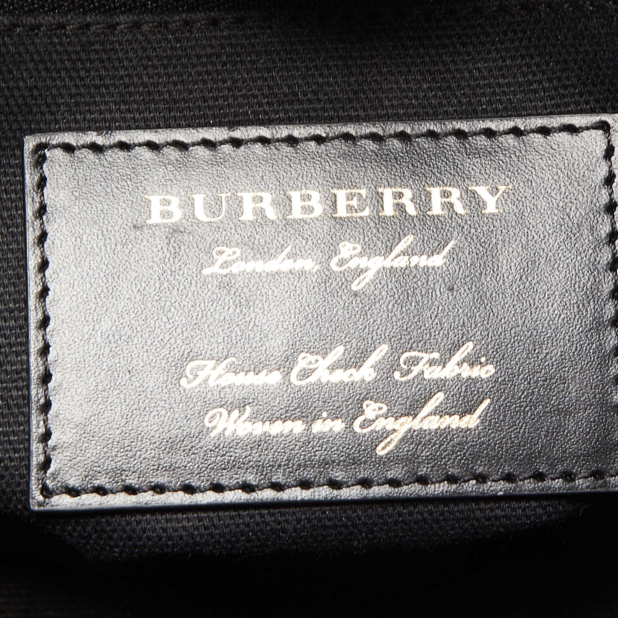Burberry Black/Beige Leather and House Check Fabric Baby Banner Tote 5