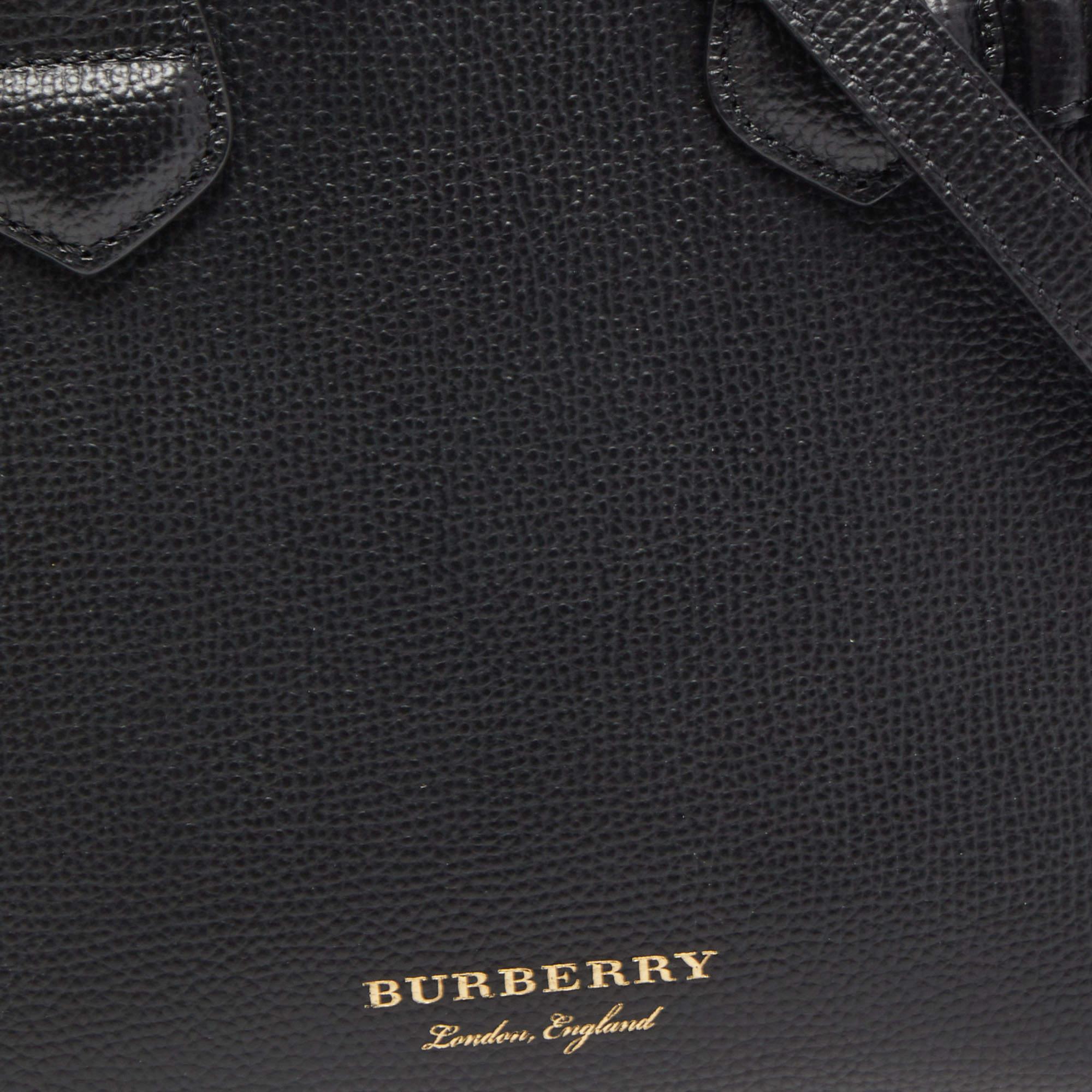 Burberry Black/Beige Leather and House Check Fabric Baby Banner Tote 4