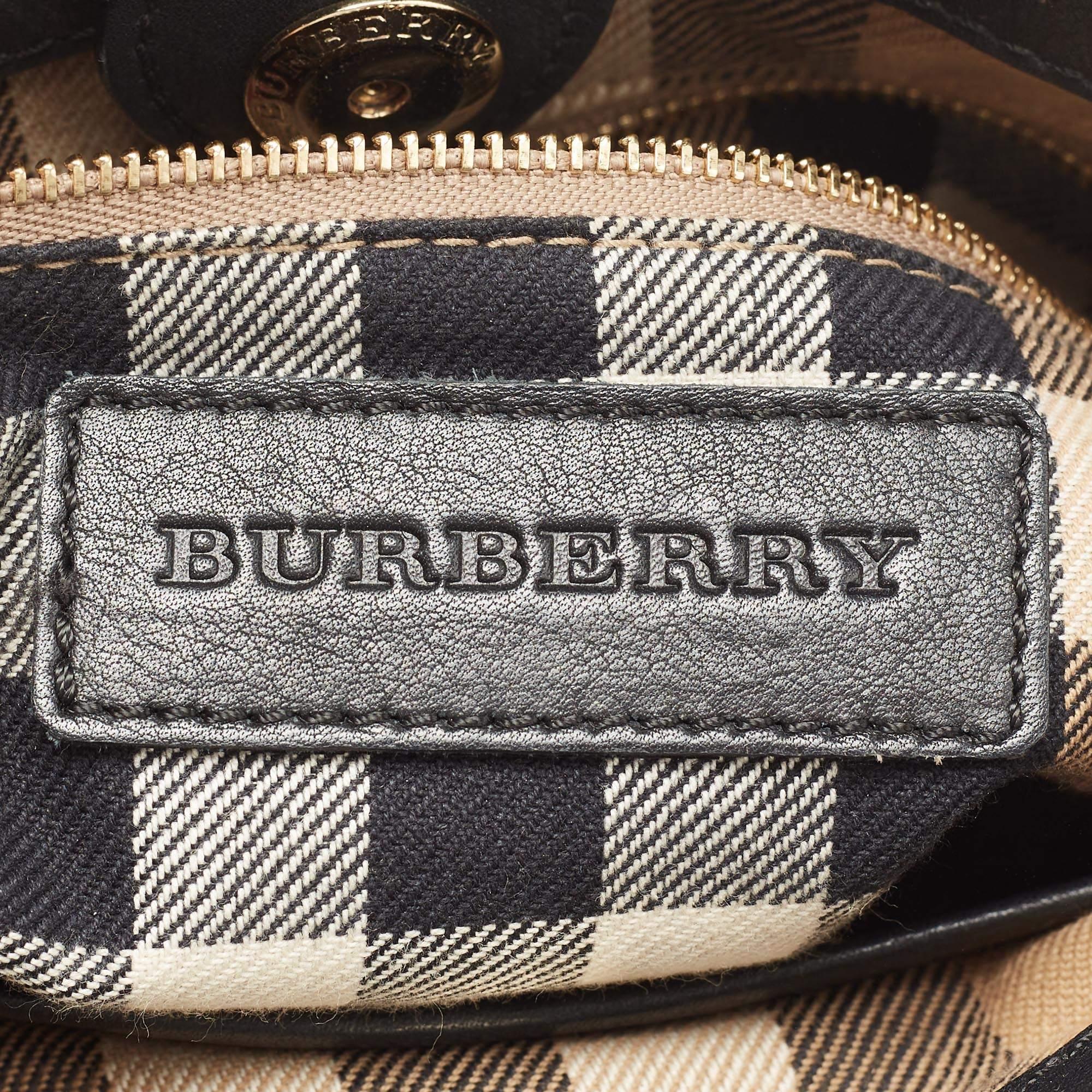 Burberry Black/Beige Leather and House Check Fabric Small Banner Tote 2