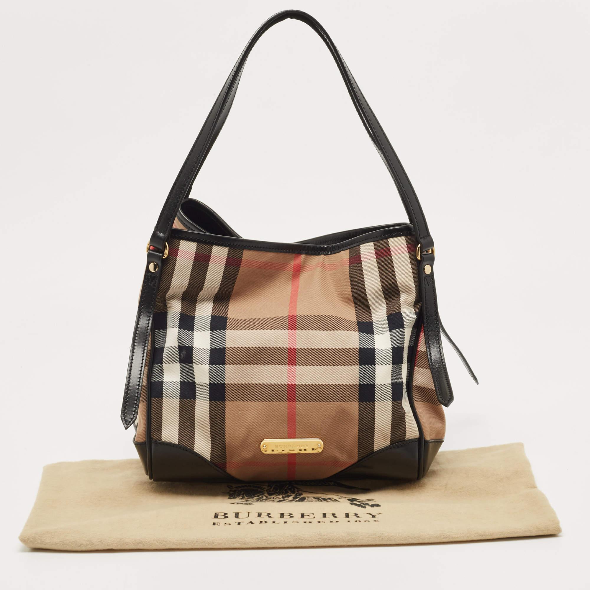 Burberry Black/Beige Leather and House Check Fabric Small Canterbury Tote 8