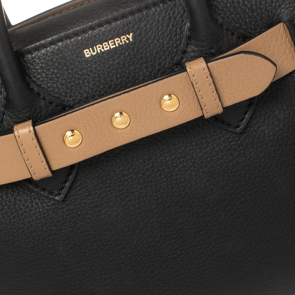 Women's Burberry Black/Beige Leather Baby Marais Belt Tote
