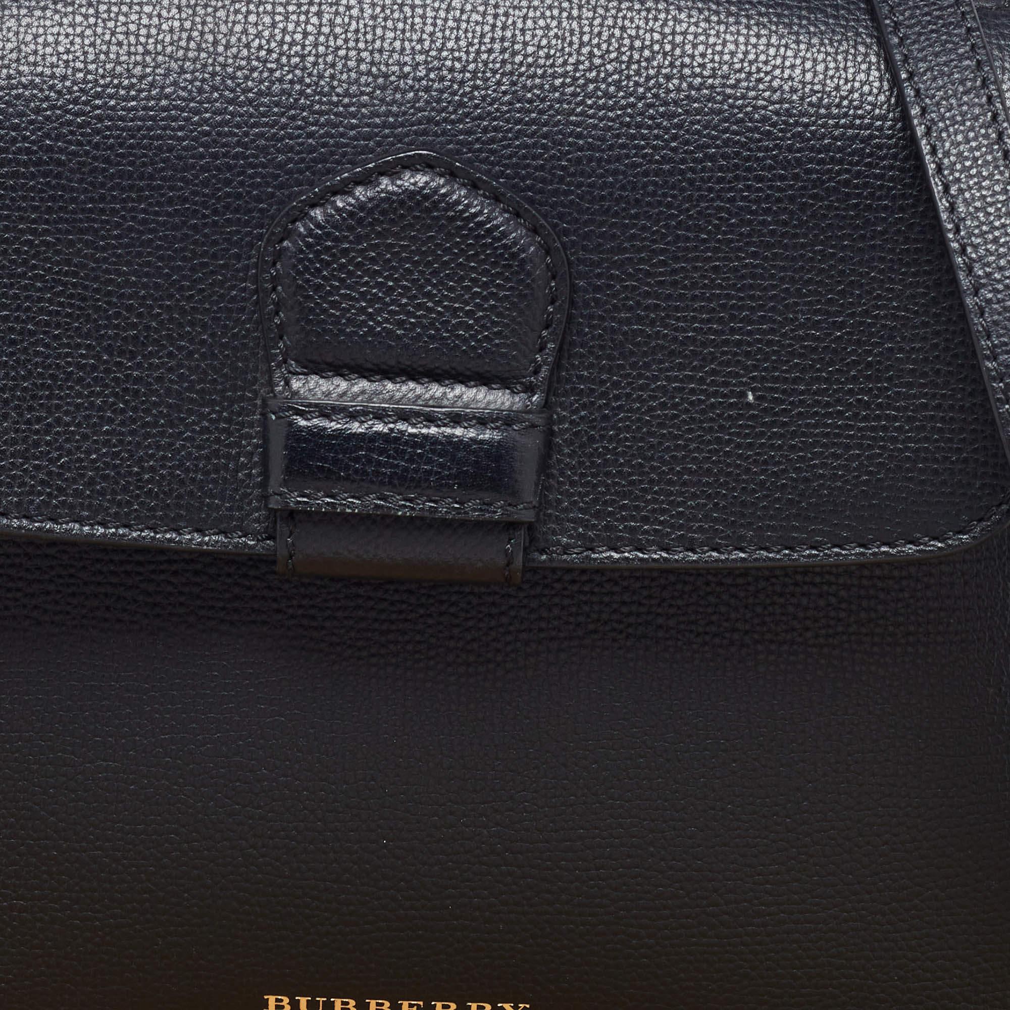 Burberry Black/Beige Leather & House Check Fabric Small Camberley Top Handle Bag 1
