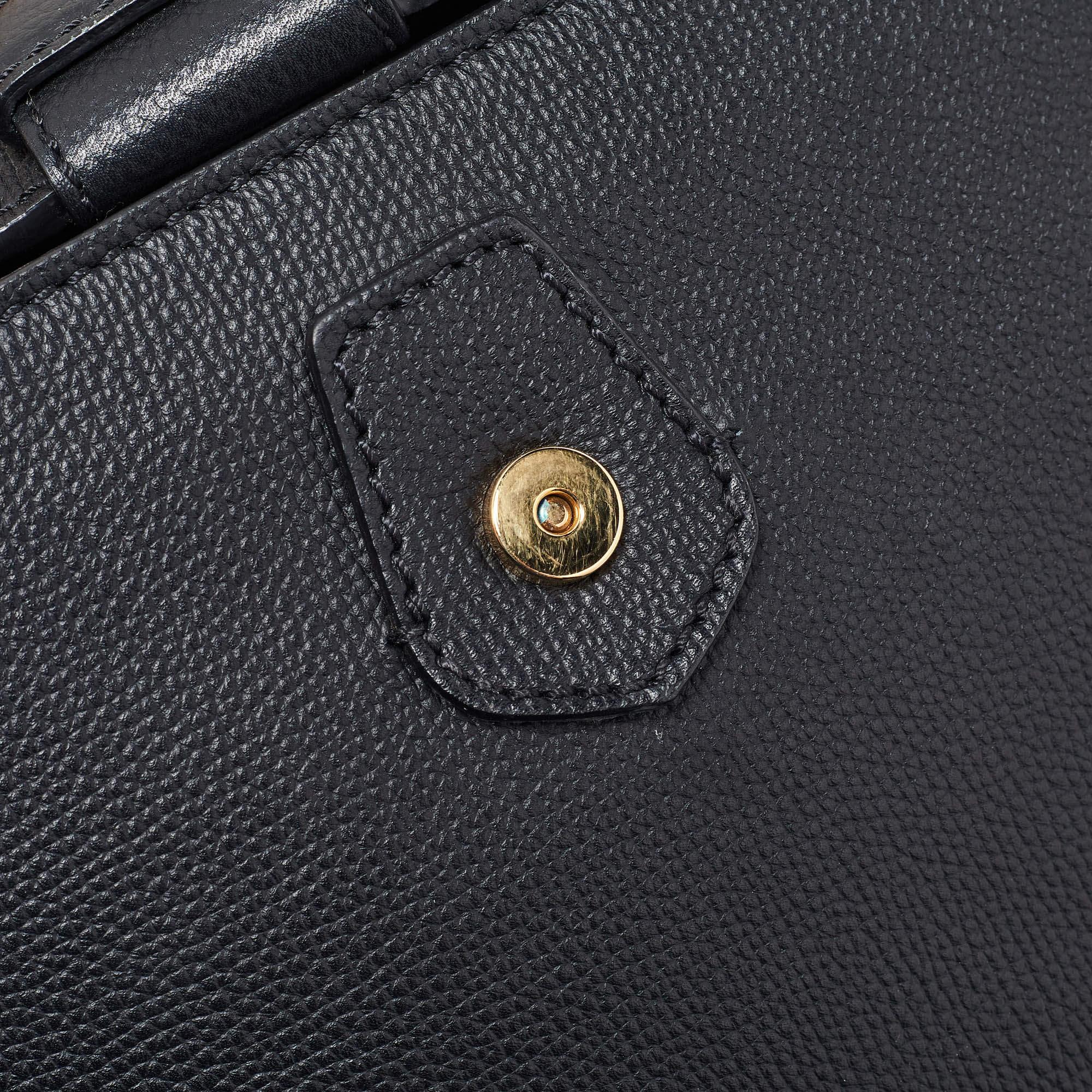 Burberry Black/Beige Leather & House Check Fabric Small Camberley Top Handle Bag 3