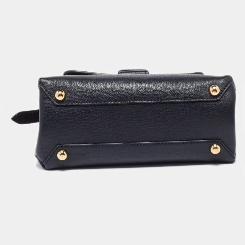 Burberry Black/Beige Leather & House Check Fabric Small Camberley Top Handle Bag 4