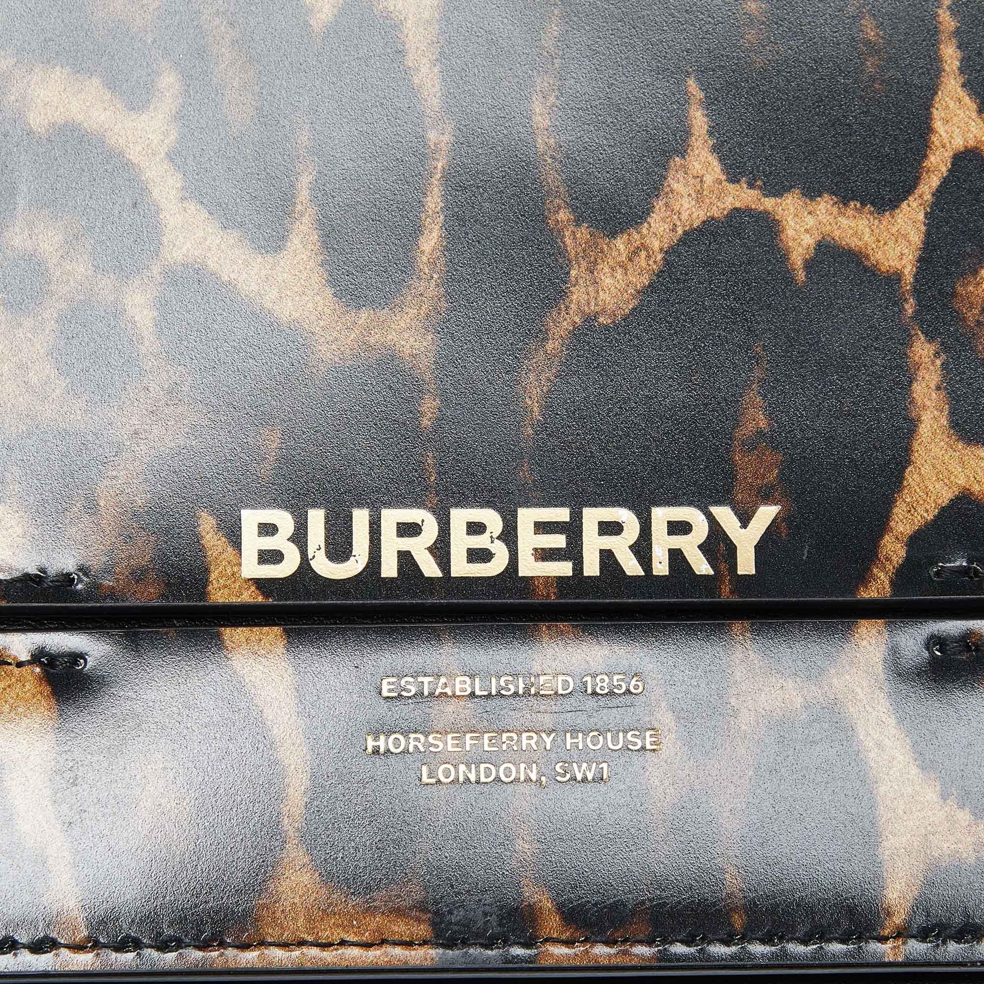 Burberry Black/Beige Leopard Print Leather Small Grace Crossbody Bag For Sale 8