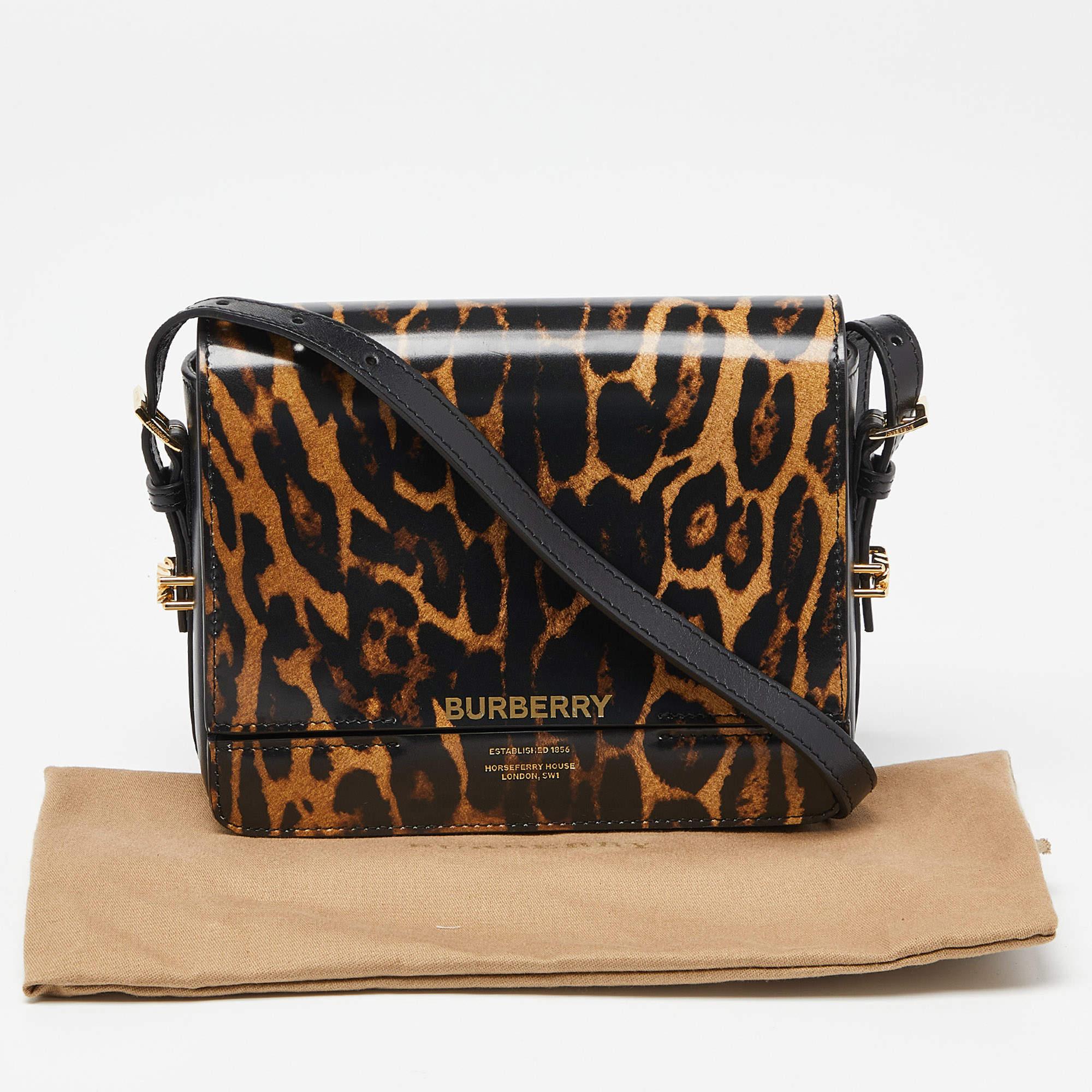 Burberry Black/Beige Leopard Print Leather Small Grace Crossbody Bag For Sale 9