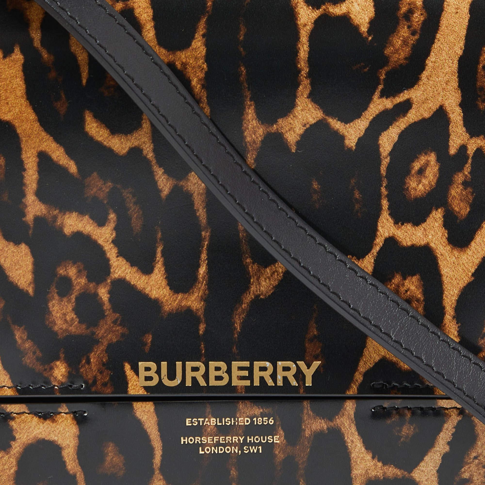 Burberry Black/Beige Leopard Print Leather Small Grace Crossbody Bag For Sale 2