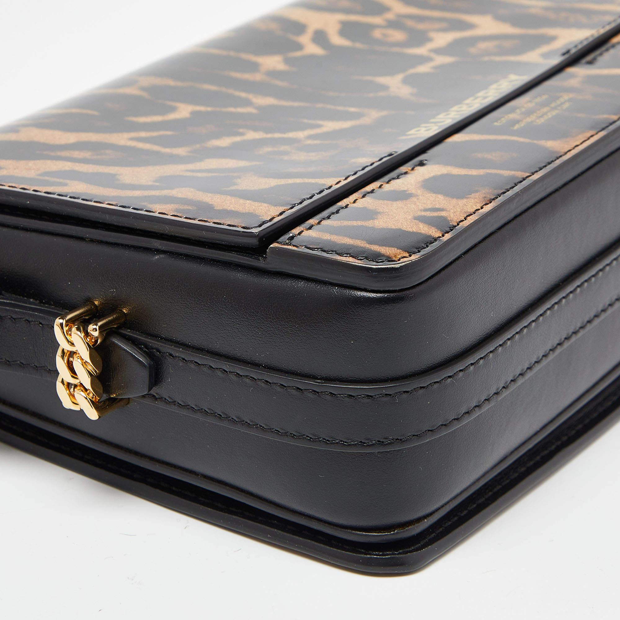 Burberry Black/Beige Leopard Print Leather Small Grace Crossbody Bag For Sale 3
