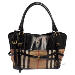 Burberry Black/Beige Nova Check Canvas And Leather Belted Tote