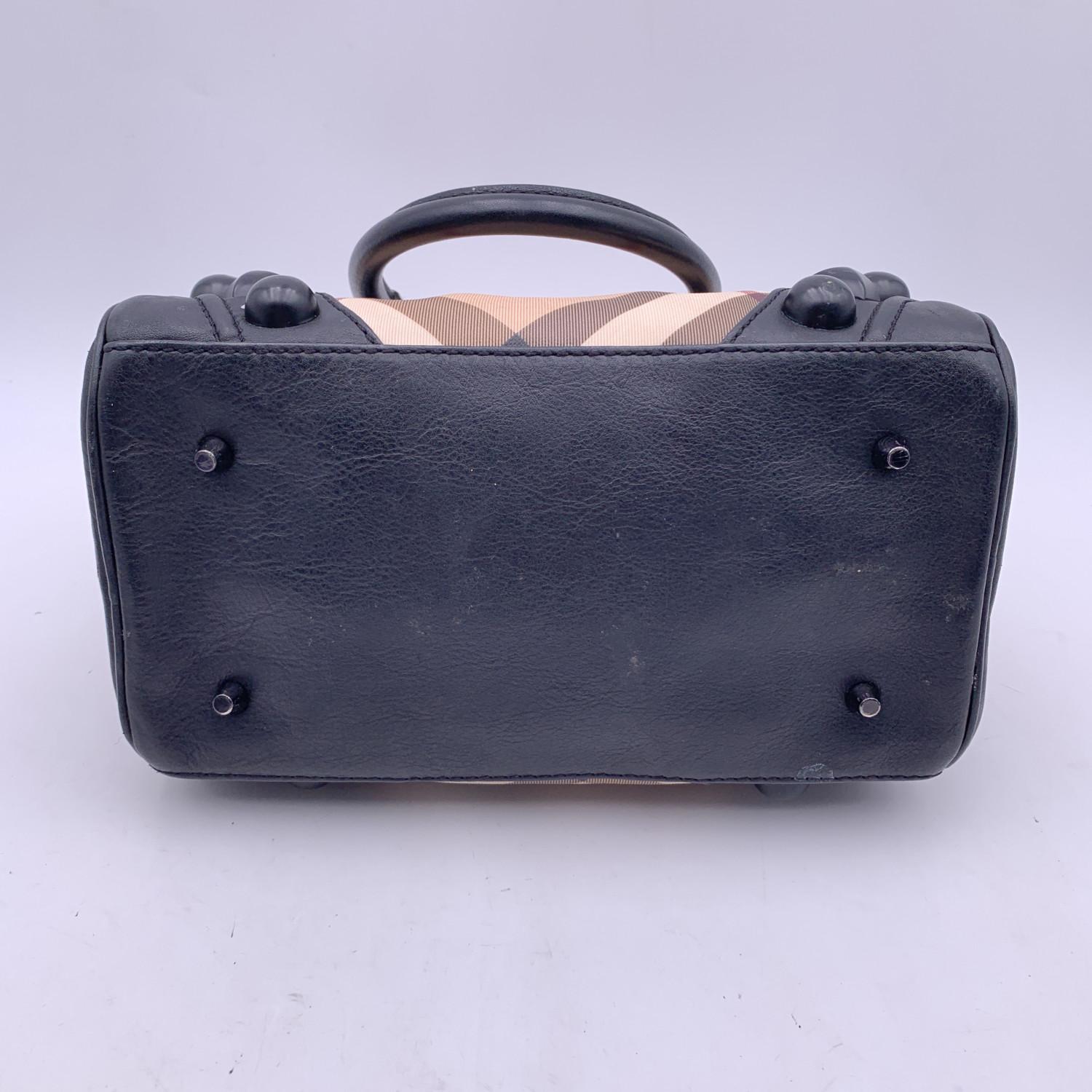 Women's Burberry Black Beige Nova Check on Studs Canvas Leather Boston Bag