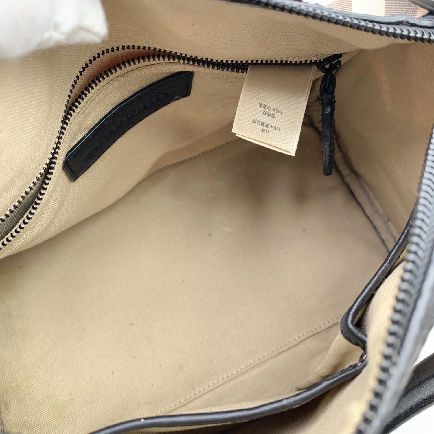 Burberry Black Beige Nova Check on Studs Canvas Leather Boston Bag 1